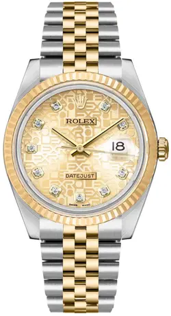 ROLEX DATEJUST 36MM YELLOW GOLD & STAINLESS STEEL CHAMPAGNE DIAL WATCH 16233