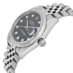 Rolex Datejust 18K White Gold Steel Black Diamond Markers Dial Watch 116234