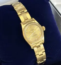 LADIES 18CT YELLOW 26MM GOLD DIAMOND DIAL ROLEX OYSTER PERPETUAL - 67198 - 1996