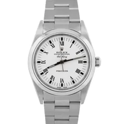 PAPERS ROLEX AIR-KING PRECISION WHITE ROMAN STAINLESS STEEL 34MM WATCH 14000 BOX