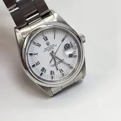 ROLEX DATE 34 MM WHITE ROMAN OYSTER STEEL AUTOMATIC WATCH 15200 L SERIES 1989