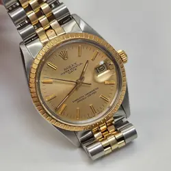 ROLEX DATE 34 MM TWO TONE JUBILEE CHAMPAGNE AUTOMATIC WATCH 15053 CIRCA 1986