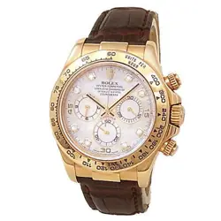 ROLEX DAYTONA 18K YELLOW GOLD LEATHER AUTO MOTHER OF PEARL MEN'S WATCH 116518