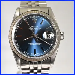 ROLEX 16234 DATEJUST 18K WHITE GOLD BEZEL BLUE TONE CAL 3135 SS MENS WATCH