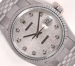 ROLEX DATEJUST 36MM STAINLESS STEEL JUBILEE DIAMOND SILVER DIAL 18K FLUTED BEZEL