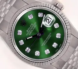 ROLEX DATEJUST 36MM STAINLESS STEEL JUBILEE 18K FLUTED BEZEL GREEN DIAMOND DIAL
