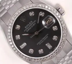 ROLEX DATEJUST 36MM STAINLESS STEEL GRAY BAGUETTE DIAMOND DIAL DIAMOND BEZEL
