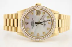 ROLEX DATEJUST 31MM 18K YG PRESIDENT BRACELET MOP DIAMOND ENCRUSTED WATCH 68278