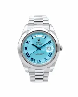 ROLEX DAY-DATE II 218206 PLATINUM 41MM ICE BLUE DIAL WITH BOX & PAPERS