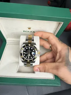 ROLEX SUBMARINER 116613LN SILVER AND GOLD OYSTER BRACELET WITH BLACK BEZEL