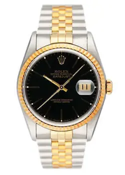 ROLEX DATEJUST 16233 BLACK DIAL MENS WATCH BOX PAPERS