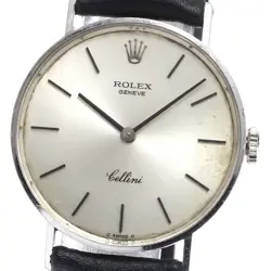 ROLEX CELLINI 3833 K18WG LEATHER MANUAL CAL.1600 SILVER DIAL MENS WITH PAPERS