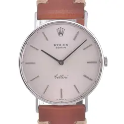 ROLEX CELLINI 3833 K18WG LEATHER MANUAL CAL.1600 SILVER DIAL MENS FROM JAPAN