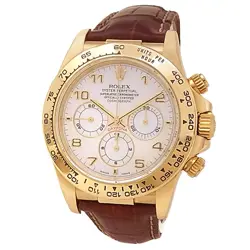 ROLEX DAYTONA 18K YELLOW GOLD LEATHER AUTO MOTHER OF PEARL MEN'S WATCH 16518