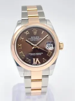 ROLEX DATEJUST 31MM ROMAN CHOCOLATE VI DIAMOND DIAL ROSE GOLD 2020 PAPERS