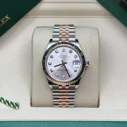 ROLEX DATEJUST 31 SILVER DIAMOND TWO ROSE GOLD FLUTED BEZEL JUBILEE BRACELET