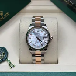 ROLEX DATEJUST 31 MOTHER OF PEARL DIAMOND DIAL TWO TONE ROSE GOLD FLUTED OYSTER