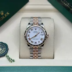 ROLEX DATEJUST 31 WHITE ROMAN TWO TONE ROSE GOLD SCATTER DIAMOND BEZEL JUBILEE