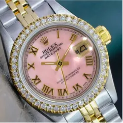 ROLEX LADIES DATEJUST TWOTONE GOLD STEEL PINK MOP ROMAN  0.85CTS JUBILEE WATCH