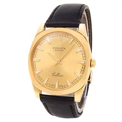 ROLEX CELLINI DANAOS 18K YELLOW GOLD LEATHER MANUAL CHAMPAGNE MEN'S WATCH 4243