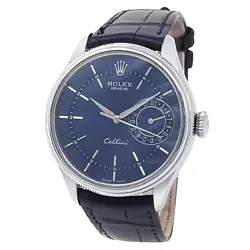 ROLEX CELLINI DATE 18K WHITE GOLD BLUE LEATHER AUTOMATIC BLUE MEN'S WATCH 50519