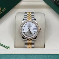 ROLEX DATEJUST 31 SILVER ROMAN DIAMOND DIAL TWO TONE YELLOW GOLD DIAMOND JUBILEE
