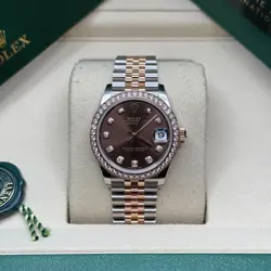 ROLEX DATEJUST 31 CHOCOLATE DIAMOND TWO TONE ROSE GOLD DIAMOND BEZEL JUBILEE