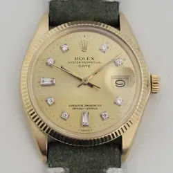 ROLEX OYSTER DATE 1503 34MM 14K GOLD MENS 1970S AUTOMATIC DIAMOND DIAL NA112G