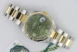ROLEX DATEJUST 36 126233 GREEN ROMAN DIAMOND DIAL TWO-TONE OYSTER BAND FULL SET