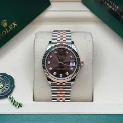 ROLEX DATEJUST 31 CHOCOLATE DIAMOND DIAL TWO TONE ROSE GOLD FLUTED BEZEL JUBILEE