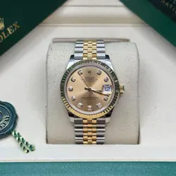 ROLEX DATEJUST 31 CHAMPAGNE DIAMOND TWO TONE YELLOW GOLD FLUTED BEZEL JUBILEE