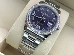 ROLEX DATEJUST 31MM PURPLE ROMAN DIAL WHITE GOLD DIAMOND BEZEL OYSTER BRACELET
