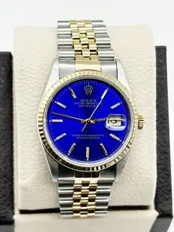 ROLEX 16233 DATEJUST 36MM BLUE DIAL 18K YELLOW GOLD STAINLESS STEEL