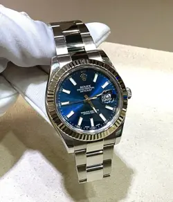 ROLEX DATEJUST II 41MM SS/18K GOLD FLUTED BEZEL BLUE DIAL OYSTER WATCH 116334