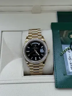 ROLEX 228348RBR  PRESIDENT 40 DAY DATE BLACK BAGUETTE DIAMOND DIAL - BOX & CARD