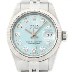 ROLEX LADIES DATEJUST 69174 18K WHITE GOLD & STEEL ICE BLUE DIAMOND DIAL WATCH