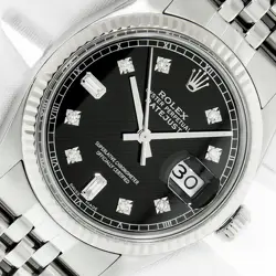 ROLEX DATEJUST BLACK DIAMOND DIAL 18K WHITE GOLD AND STAINLESS STEEL MENS WATCH