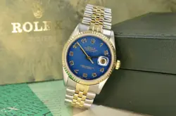 ROLEX DATEJUST 36MM 16233 BLUE ARABIC NUMERAL DIAL 1995 BOX AND PAPERS