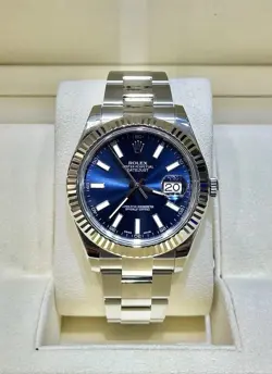 ROLEX DATEJUST 41MM STAINLESS STEEL OYSTER BRACELET BLUE DIAL WATCH 116334