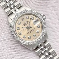 ROLEX DATEJUST LADIES 26MM 6924 NUDE CREAM DIAMOND DIAL DIAMOND BEZEL JUBILEE