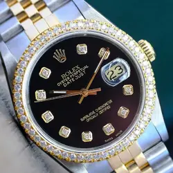 ROLEX DATEJUST WATCH UNISEX 36MM TWO-TONE BLACK DIAMOND DIAL & BEZEL JUBILEE