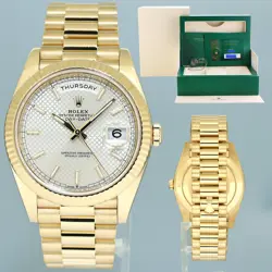 2021 PAPERS ROLEX DAY-DATE 40 PRESIDENT 228238 SILVER MOTIF YELLOW GOLD WATCH