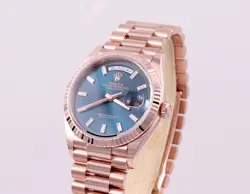ROLEX DAY DATE 36 BLUE GREEN DIAMOND BAGUETTE ROSE GOLD BOX/CARD 128235