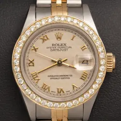 ROLEX DATEJUST 69173 TWO-TONE JUBILEE WATCH 26MM DIAMOND BEZEL PYRAMID DIAL, 1CT