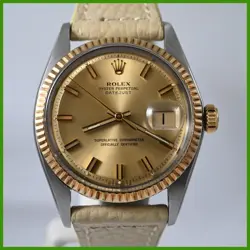 MINT VINTAGE ROLEX OYSTER DATEJUST 1601 WIDE BOY DIAL 14K GOLD SS MENS WATCH