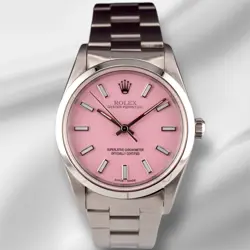 ROLEX 34MM OYSTER PERPETUAL PINK DIAL STAINLESS STEEL WATCH 14010