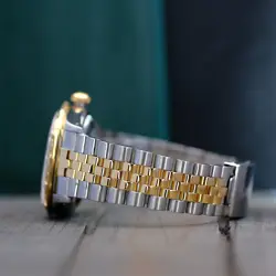 Rolex Unisex Datejust Watch 18KY Gold & SS White MOP Emerald Dial Diamond Bezel