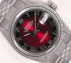 ROLEX DATEJUST 36MM STAINLESS STEEL JUBILEE FLUTED BEZEL RED VIGNETTE ROMAN DIAL