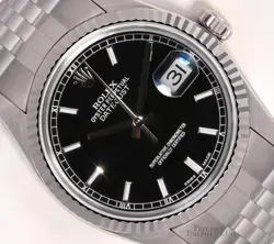 ROLEX DATEJUST 36MM STAINLESS STEEL JUBILEE 18K FLUTED BEZEL BLACK STICK DIAL