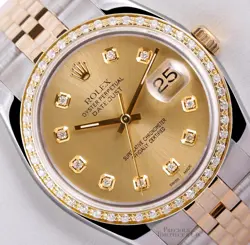 ROLEX DATEJUST 36MM 116233 JUBILEE 18K DIAMOND BEZEL CHAMPAGNE DIAMOND DIAL